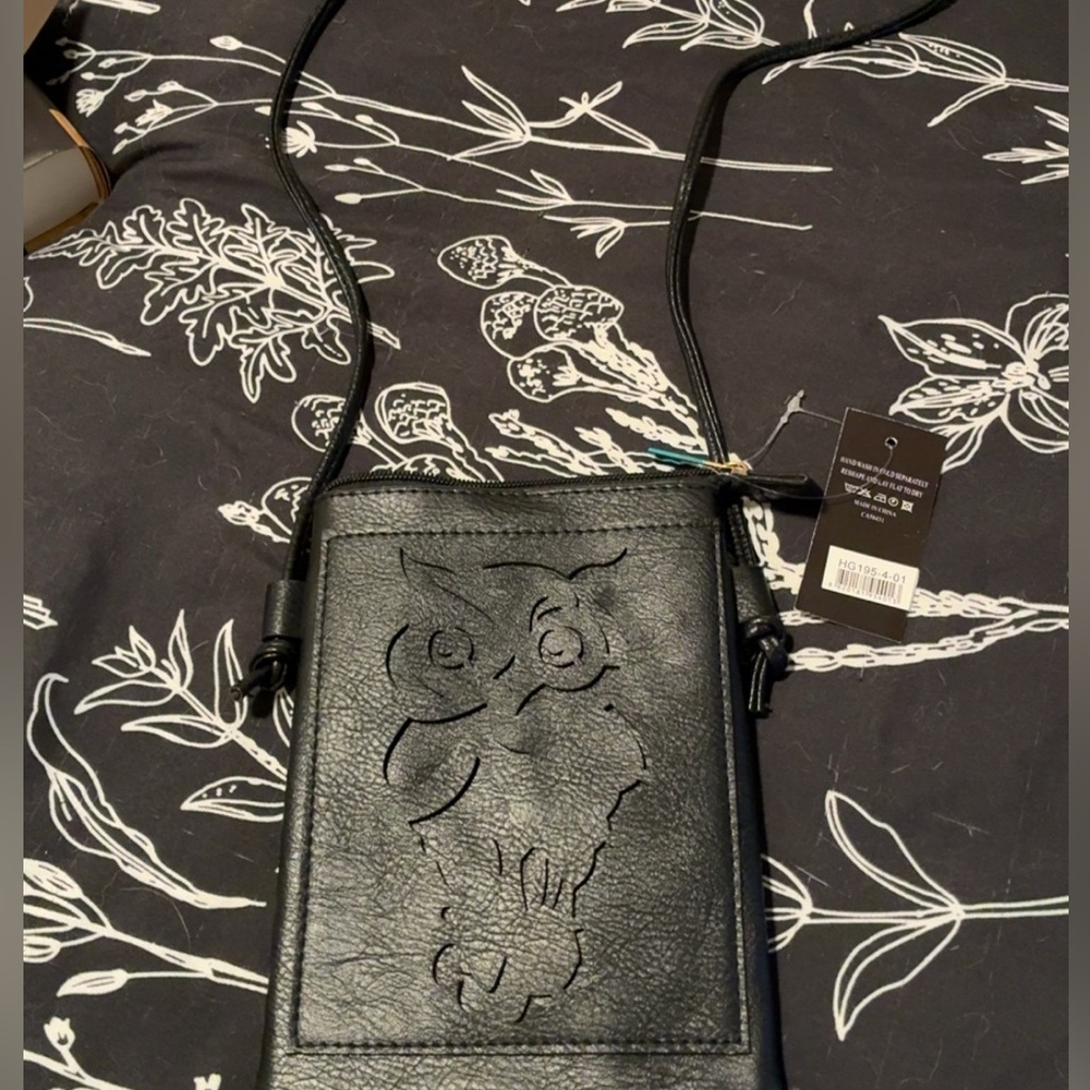 Black Crossbody Bag with Owl Design